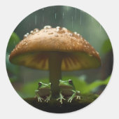 雨日の避難所:キノコの下で保護されたカエル ラウンドシール (正面)