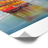 雨日傘ロマンチックなカップル電車 ポスター (角)