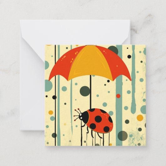 雨来降り、傘を上げる：レディバグ挨拶 ノートカード (正面)
