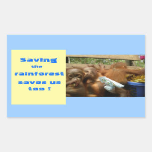 雨林およびかわいいベビーのオランウータンを救って下さい 長方形シール