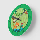 雨林のジャングルのパーソナライズな子供部屋の柱時計 ラウンド壁時計 (傾斜)