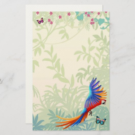 雨林の文房具のカラフルなコンゴウインコのオウム 便箋 (正面/裏面)