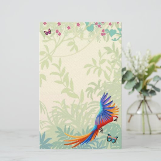 雨林の文房具のカラフルなコンゴウインコのオウム 便箋 (スタンド正面)