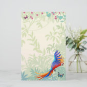 雨林の文房具のカラフルなコンゴウインコのオウム 便箋 (スタンド正面)