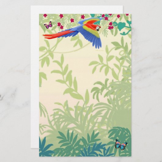 雨林の文房具の飛んでいるな深紅のコンゴウインコ 便箋 (正面/裏面)