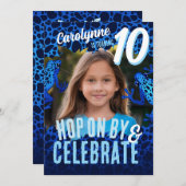 雨林カエル10誕生日写真招待状 – 青 招待状 (正面/裏面)