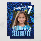 雨林カエル7誕生日写真招待状 – 青 招待状 (正面/裏面)