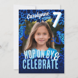 雨林カエル7誕生日写真招待状 – 青 招待状