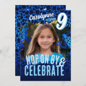 雨林カエル9誕生日フォト招待状 – 青 招待状 (正面/裏面)