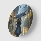 雨歩く ラウンド壁時計 (傾斜)