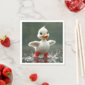 雨水たまりで水しぶきを上げる白いアヒルの子 スタンダードカクテルナプキン (インサイチュ)