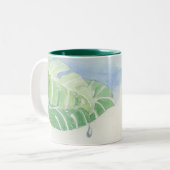 雨滴が付いている熱帯葉 ツートーンマグカップ (正面左)