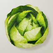 雨滴が付いている緑のレタスの葉 ラウンドクッション (裏面)