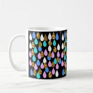 雨滴と金ゴールドグリッター コーヒーマグカップ