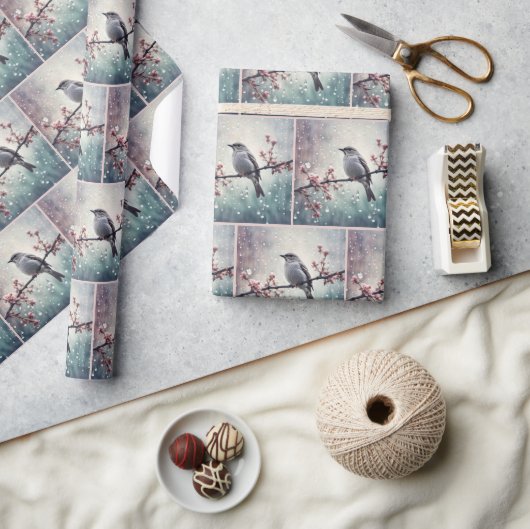 雨滴に映る鳥 ラッピングペーパー (クラフト)