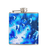 雨滴のグラデーション ブルーでデザインされた水筒 フラスク (正面)