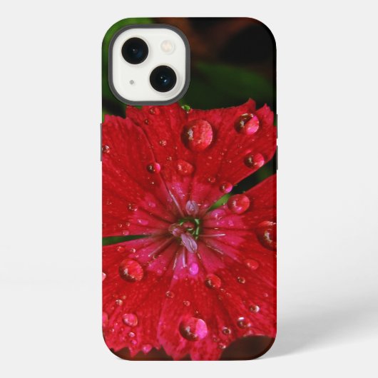 雨滴の赤いナデシコ iPhoneケース (裏面)