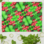 雨滴の赤い果実抽象芸術自然パターン キッチンタオル (折り畳み)