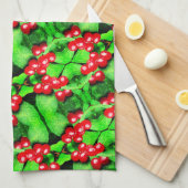 雨滴の赤い果実抽象芸術自然パターン キッチンタオル (四つ折り)