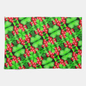 雨滴の赤い果実抽象芸術自然パターン キッチンタオル (横)