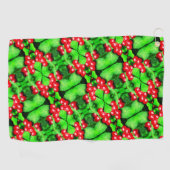 雨滴の赤い果実抽象芸術自然パターン ゴルフタオル (横)