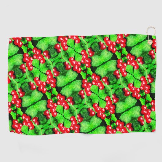 雨滴の赤い果実抽象芸術自然パターン ゴルフタオル (横)