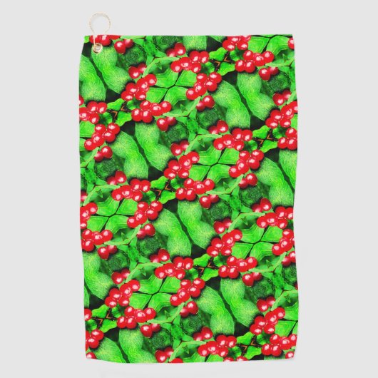 雨滴の赤い果実抽象芸術自然パターン ゴルフタオル (正面)