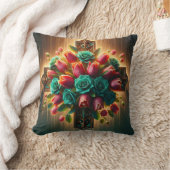 「雨滴を伴うクリスチャン花模様の輝き」 クッション (ブランケット)