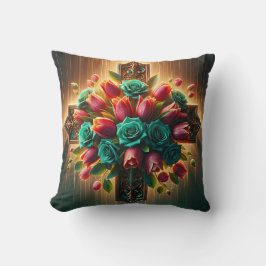 「雨滴を伴うクリスチャン花模様の輝き」 クッション