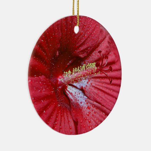 雨滴を持つ赤いハイビスカス セラミックオーナメント (右)