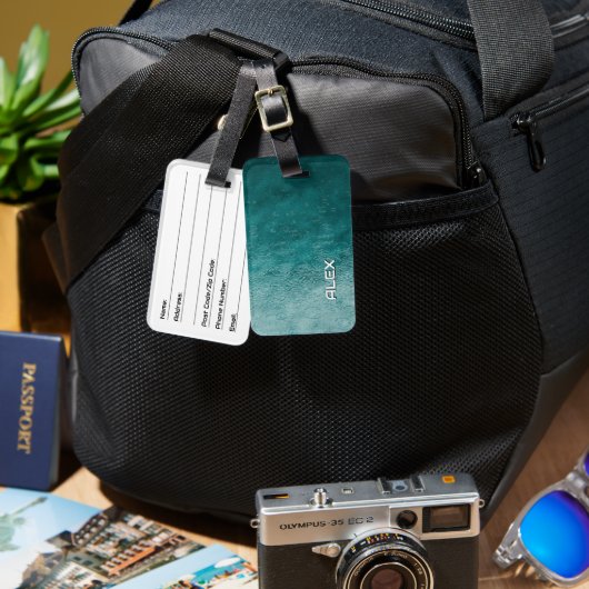 雨滴オンティール（緑がかった色）海 – 水のテクスチャパターン ラゲッジタグ (正面&裏面)