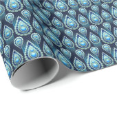 雨滴パターンヴィンテージ青 ラッピングペーパー (ロールコーナー)