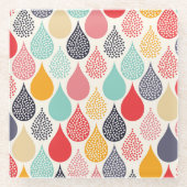 雨滴ポップ・アートのアートドットパターン ガラスコースター (正面)