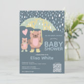 雨滴ママ&ベビーベアQRコードカスタムシャワー 招待状 (スタンド正面)