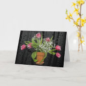 雨滴付きチューリップブーケ悔やみや弔慰カード カード (黄色い花)