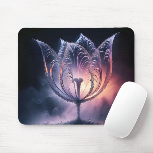 雨滴付き透明チューリップ マウスパッド (マウス)