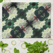 雨滴模様の白つつじ花 キッチンタオル (折り畳み)