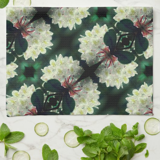 雨滴模様の白つつじ花 キッチンタオル (折り畳み)