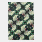 雨滴模様の白つつじ花 キッチンタオル (縦)