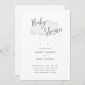 雨滴水モダンミニマル色ベビーシャワー 招待状 (正面/裏面)