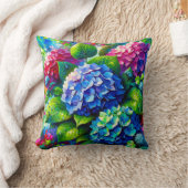 「雨滴紫陽花鮮やかフローラアート」 クッション (ブランケット)