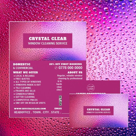雨滴、ウィンドウクリーナー、クリーニングサービス 名刺