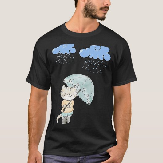 雨猫の傘を差した猫 Tシャツ (正面)