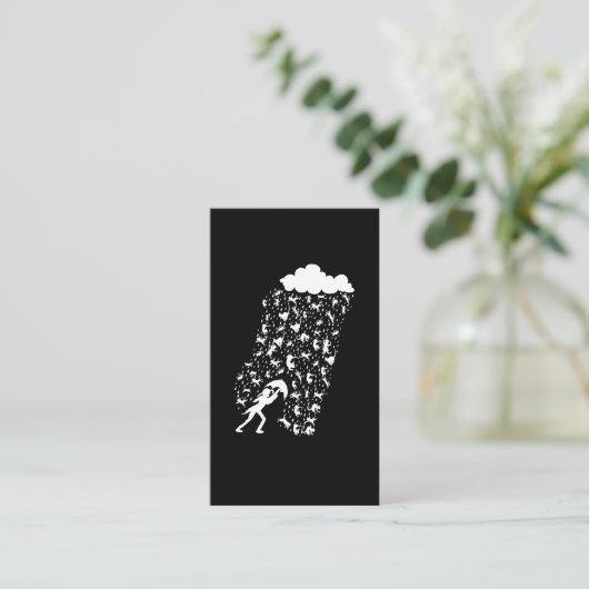 雨猫動物おもしろい気象猫好き 名刺 (スタンド正面)