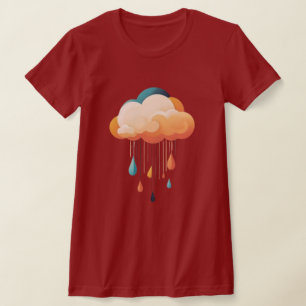 雨粒が降り注ぐ陽気な雨雲 Tシャツ