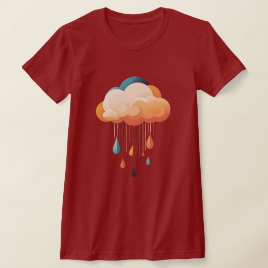 雨粒が降り注ぐ陽気な雨雲 Tシャツ (レイダウン)