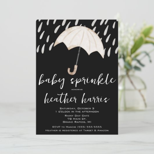 雨粒と傘のベビーふりかけ、シャワー 招待状 (スタンド正面)