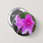 雨粒と素敵なピンクの庭の花。フローラ 缶バッジ (正面&裏面)