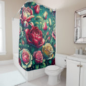 「雨粒のある様式化した赤いバラ」 シャワーカーテン (インサイチュ)