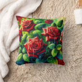 「雨粒の赤いバラ」 クッション (ブランケット)